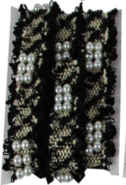black 1 yard 3cm Tweed Webbing Pearl Beaded Trim Fabric Ribbon Sewing Handmade DIY Costume Dress Supplies Craft - Цвет: black