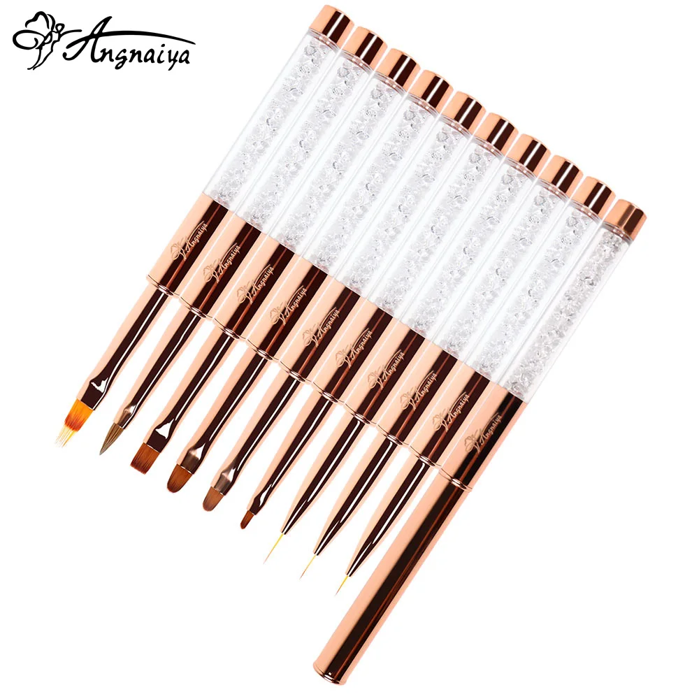 ANGNYA розовое золото стразы для дизайна ногтей акриловая подкладка кисть