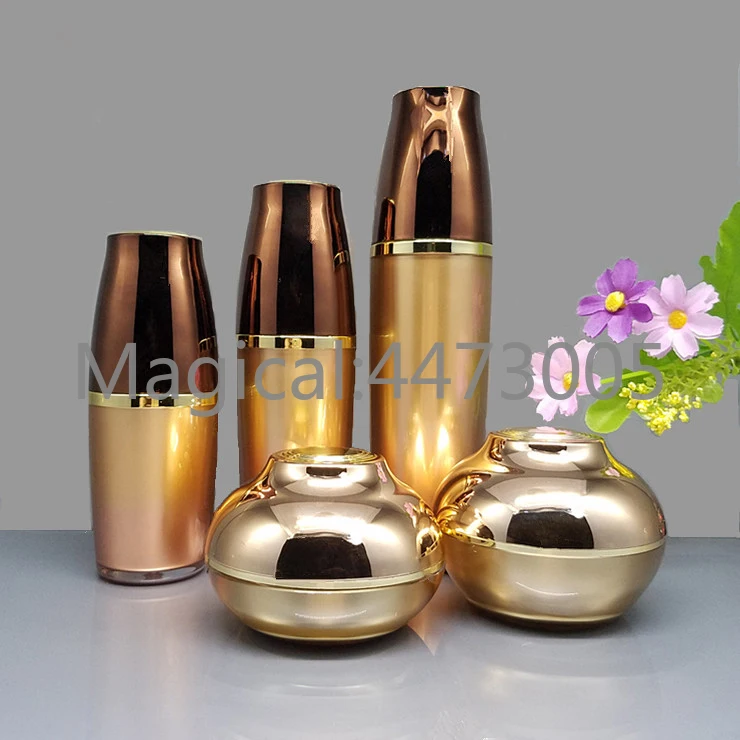 

8pcs/lot 30/50/120ml DIY Acrylic Gold Lotion/Emulsion Press Bottle Sprayer Atomizer Container 30/50g cosmetic eye cream jar pot