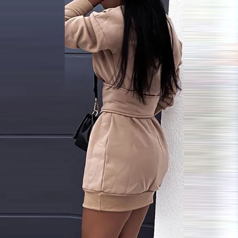 

Women Elegant Solid Color Lace-up Dress Ladies Casual O Neck Sweatshirt Dress Ladies Winter Long Sleeve Dresses Vestidos