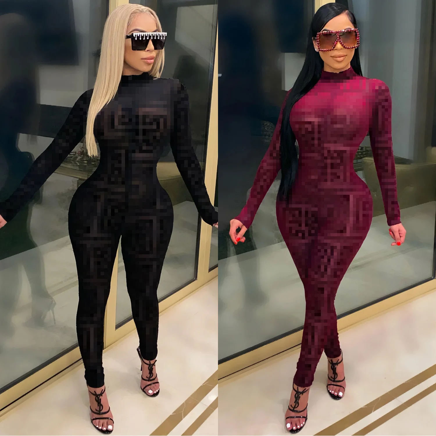 

Fashion hot sexy nightclub net yarn perspective Jumpsuit women clothing sets outfits for women womens body suits