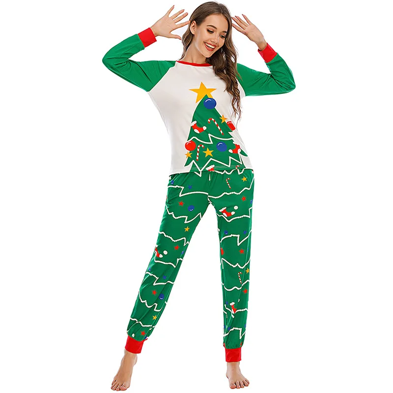 

Full Sleeve Autumn Winter Pajamas Set for Women Christmas Xmas Tree Print Top Pants Lounge Wear Elastic Sleepwear Pyjamas