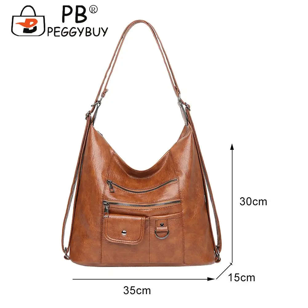 

Vintage Women Pure Color Shoulder Crossbody Bag Casual Soft PU Leather Zipper Handbags Portable Travel Large Capacity Backpacks