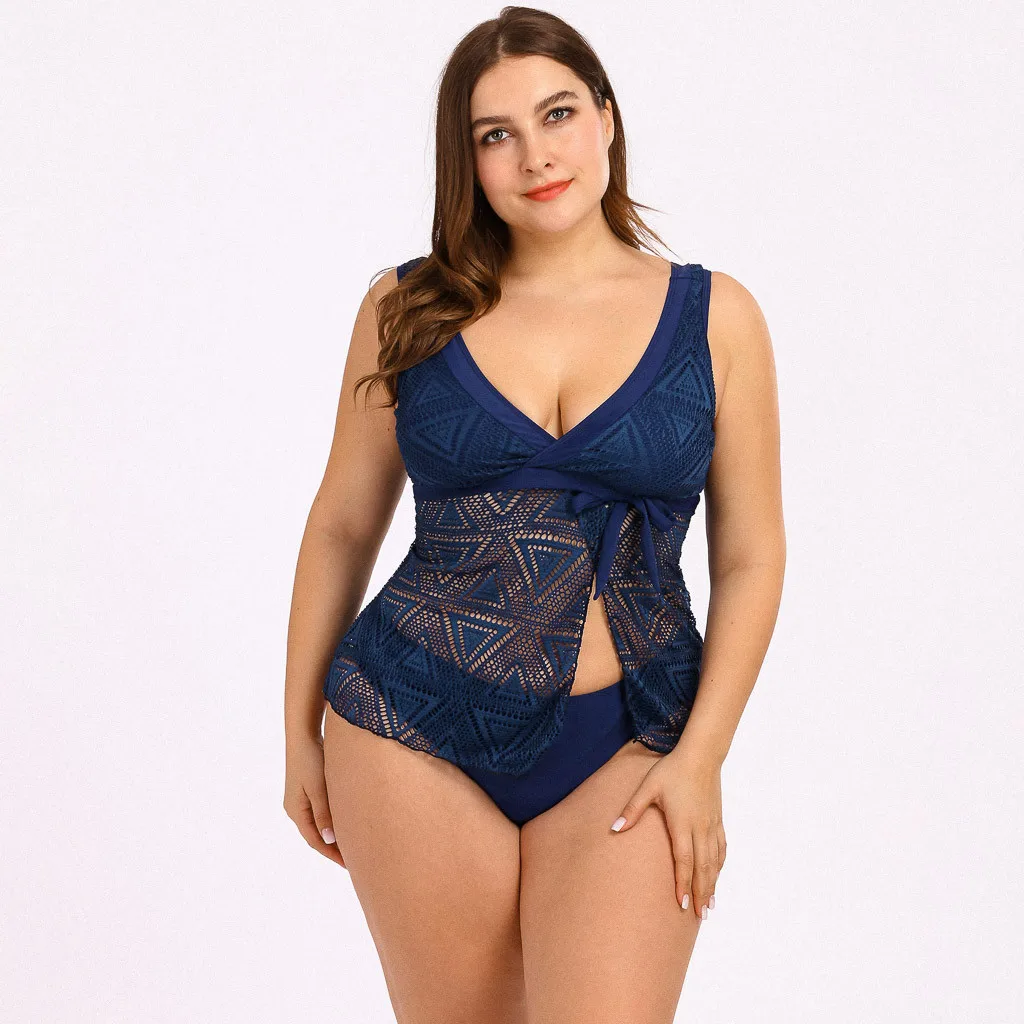 Женский купальник с кружевной вышивкой и глубоким v образным вырезом танкини