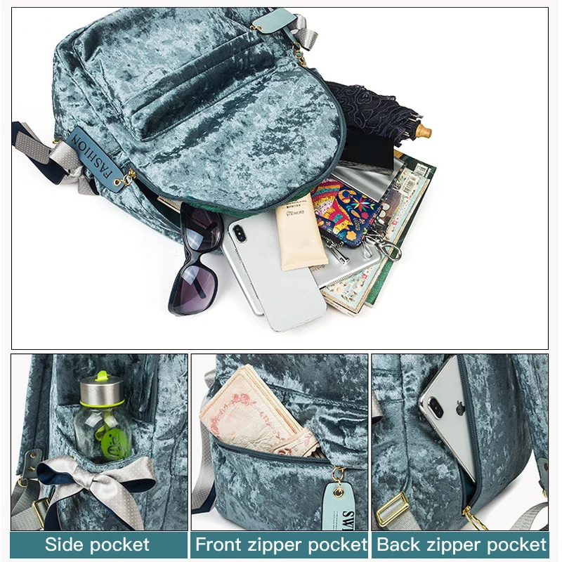 Бархатный женский рюкзак Модный школьный для колледжа дорожные сумки на плечо в