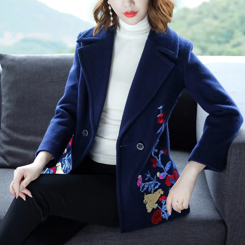 High Quality Brand Women's Embroidery Coat Jacquard Slim Office Lady Mother For Mom Autumn Clothes Floral Cloak Plus Size | Женская