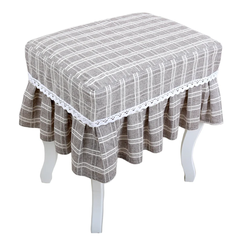 

Cotton linen yarn-dyed lattice stool cover piano stool makeup stool cover bedside table cover height 25cm customized