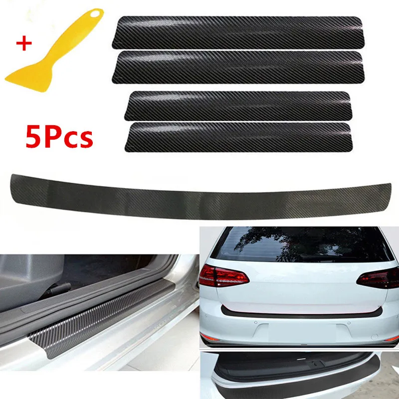 5pcs 4 шт./5 шт., автомобильные защитные накладки, наклейки на пороги, накладка на пороги, защита от царапин, накладки на пороги, задний бампер, 3D углеродное волокно - Цвет: 5pcs