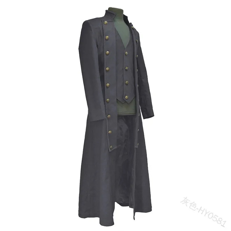 Мужская однотонная куртка длинное пальто в средневековом стиле платье стимпанк