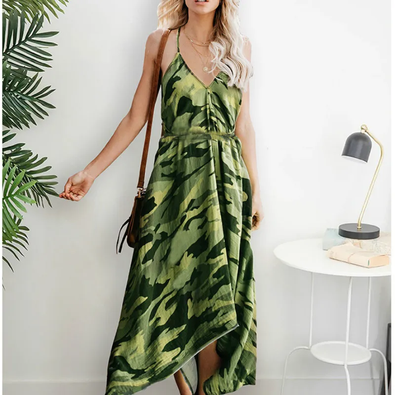 

2020 summer new fashion leisure camouflage green European and American dress