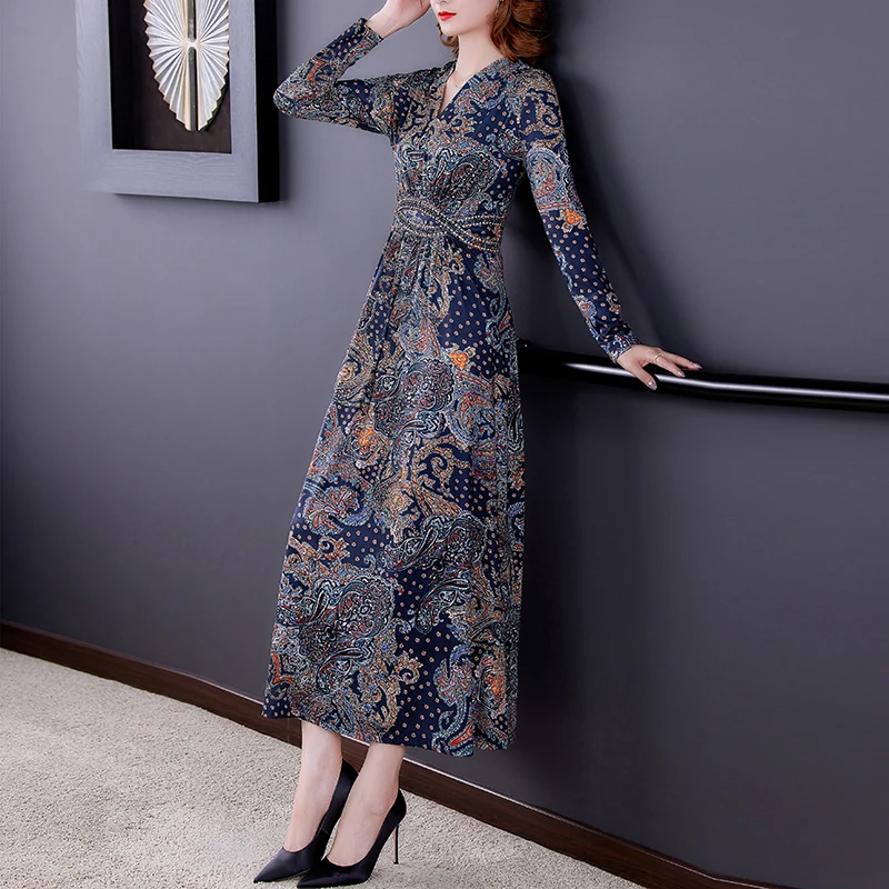 Женское трикотажное платье-макси с длинным рукавом х/б | Женская одежда