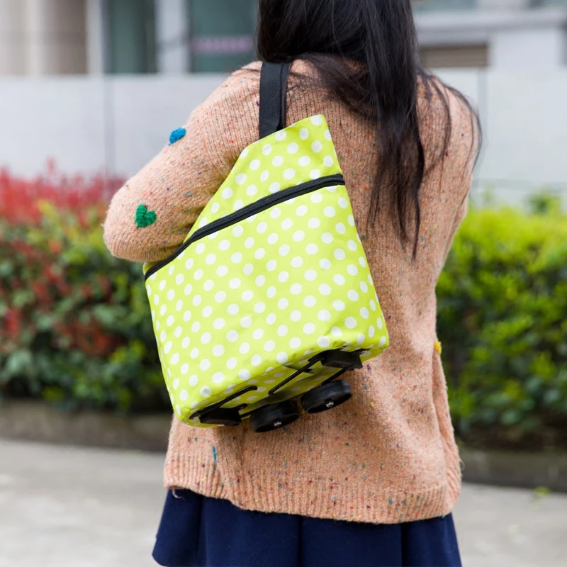 

Collapsible Supermarket Bag, Cute Cartoon Sopping Bag + with Wheels Tote Food Market Cart Supermarket Trolley Bag