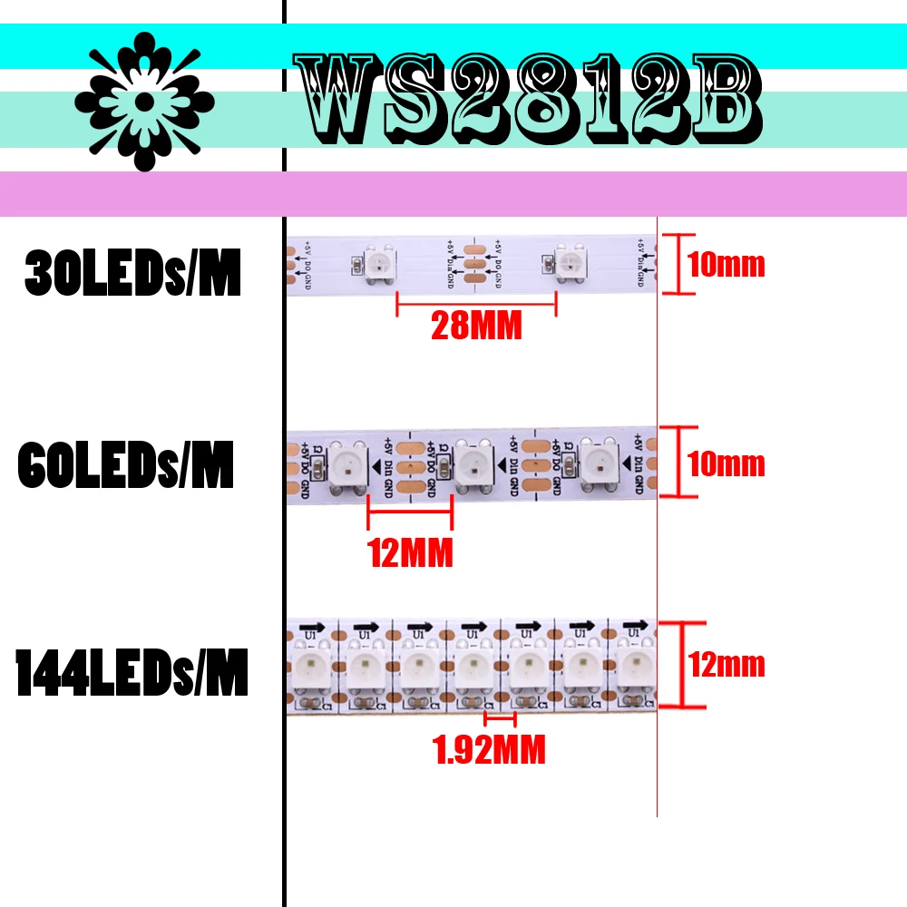 DC 5 В 5050 RGB полноцветный 0 м 30 светодиодов/м 60 144 смарт адресный пиксель фотовспышка