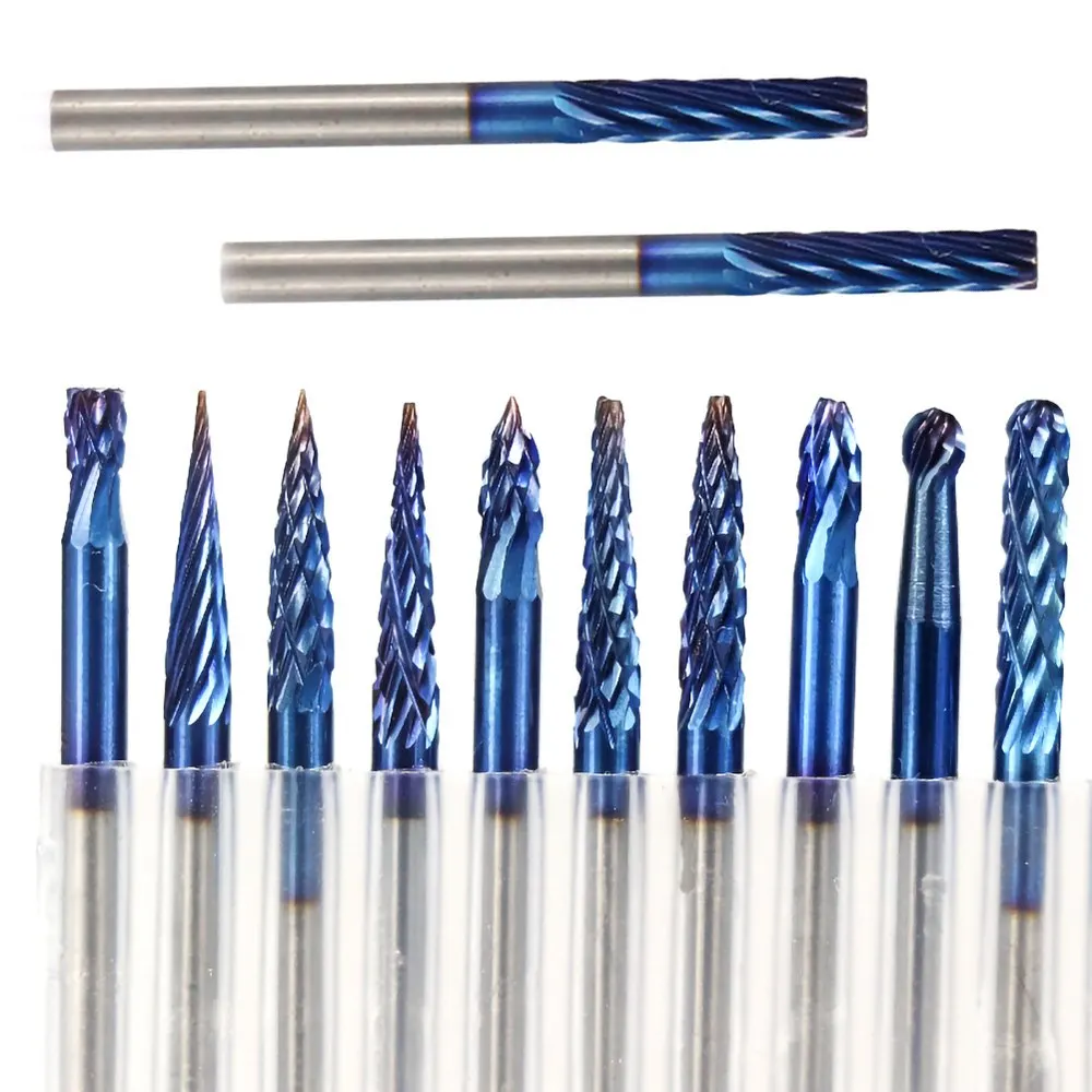 

20pcs 3x3mm Super Nano Blue Coating Double Cut and Single Mixed Rotary Files Carbide Router Rasps Rotary Burrs Set