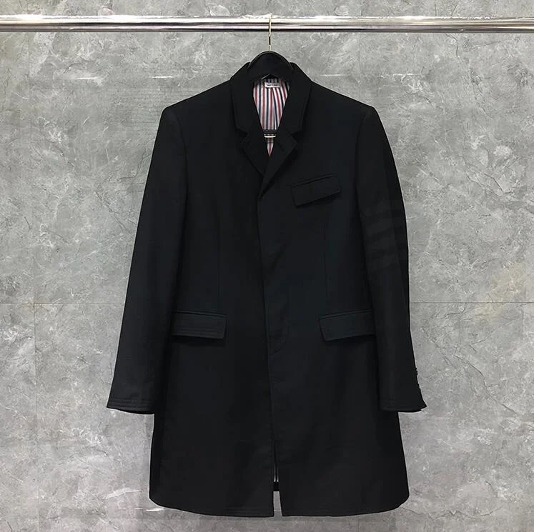 

Fashion 2021 Brand Windbreaker Spring Autumn Men's Long Coat Turn Down Collar Casual Men Slim Jacket Black Suit