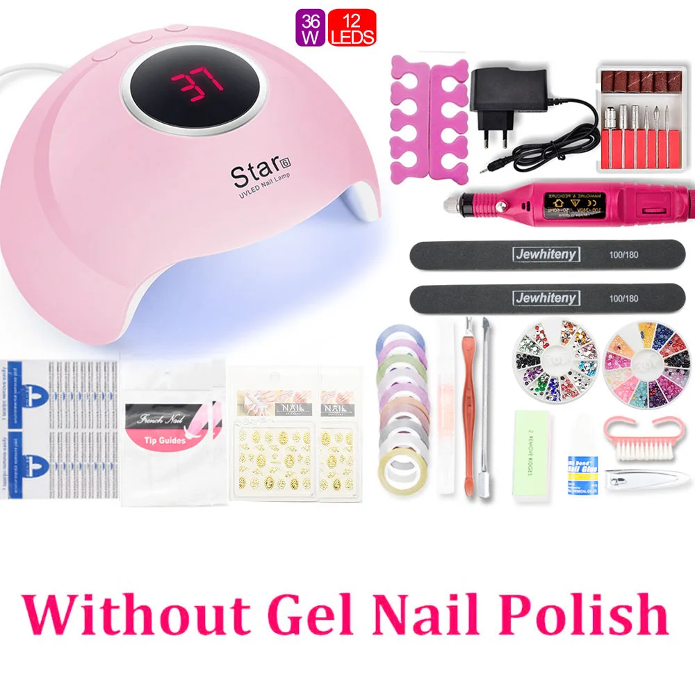 36W 10PCS NO GEL Набор для ногтей 36 Вт/80 Вт Светодиодная УФ лампа для ногтей Сушилка Гель-набор для лаков замачиваемый маникюрный набор гель-лаков для ногтей УФ-удлинитель для маникюра - Цвет: 36W 10PCS NO GEL