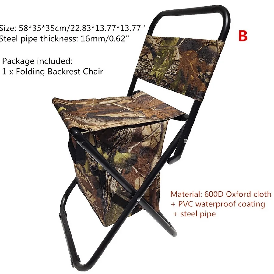 B Leaf Camo Открытый Кемпинг Стул Складной Рыбалка 600D ткань Оксфорд Портативный Легкий рыбалка стул для пикника инструменты барбекю пляж стул - Цвет: B Leaf Camo