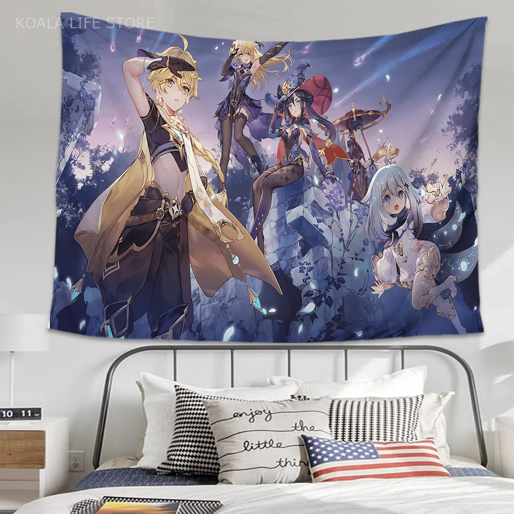 

Гобелен Genshin Impact с 3D рисунком из мультфильма, японское аниме настенное украшение для детской спальни, большая скатерть для дома, гостиной, На...