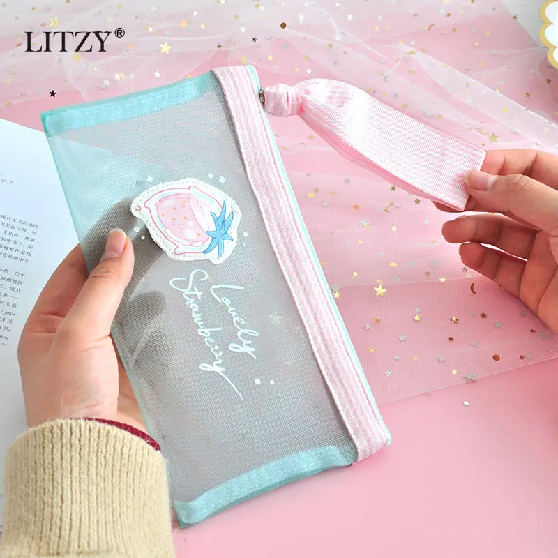 Прозрачный Сетчатый Чехол карандаш для школьников поставка фруктов арбуза ручка