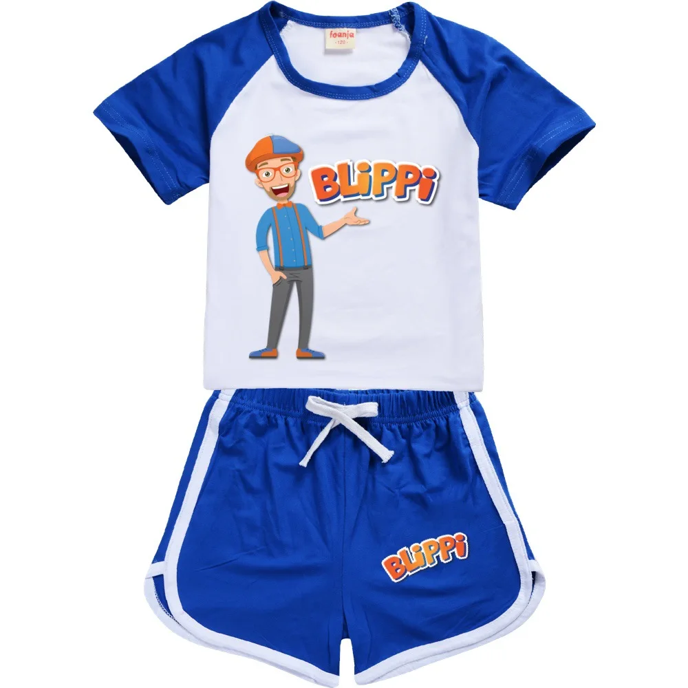 

2021 Teens Girls Outfitsme Boutique Kids Clothing Polyester BLiPPi Kids Summer Boutique Clothing Boys Sport Shirt + Short Sets