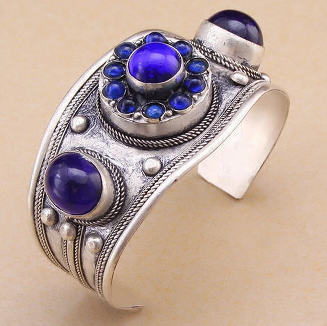 914 + лазурит браслет с камнями на запястье тибетский серебряный цветок