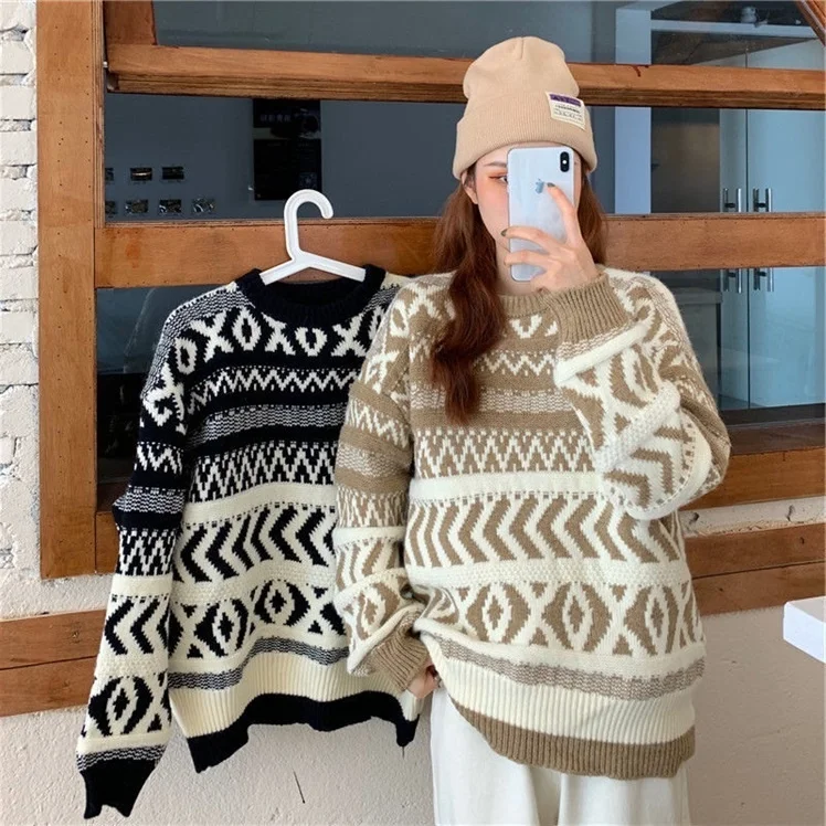 

Женский свитер в стиле ретро, Свободный пуловер, Осень-зима