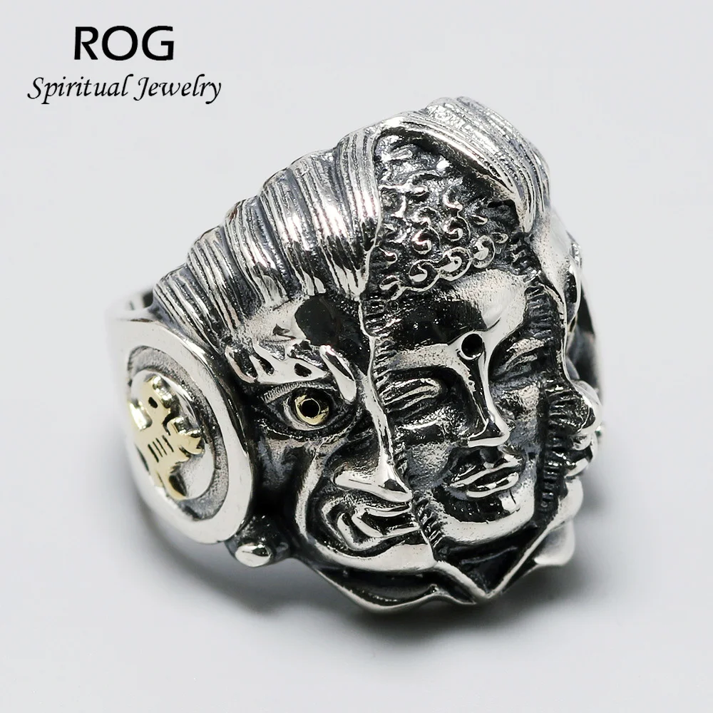 Подлинные 925 пробы серебряные ювелирные изделия тяжелые мужские кольца Будды с