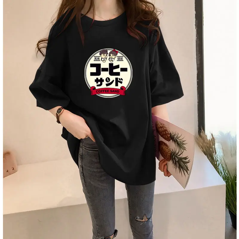 

Korean Style Women T-Shirts For Loose HaIF Sleeve Round Neck Printed Ladies Tee Oversize Clothes