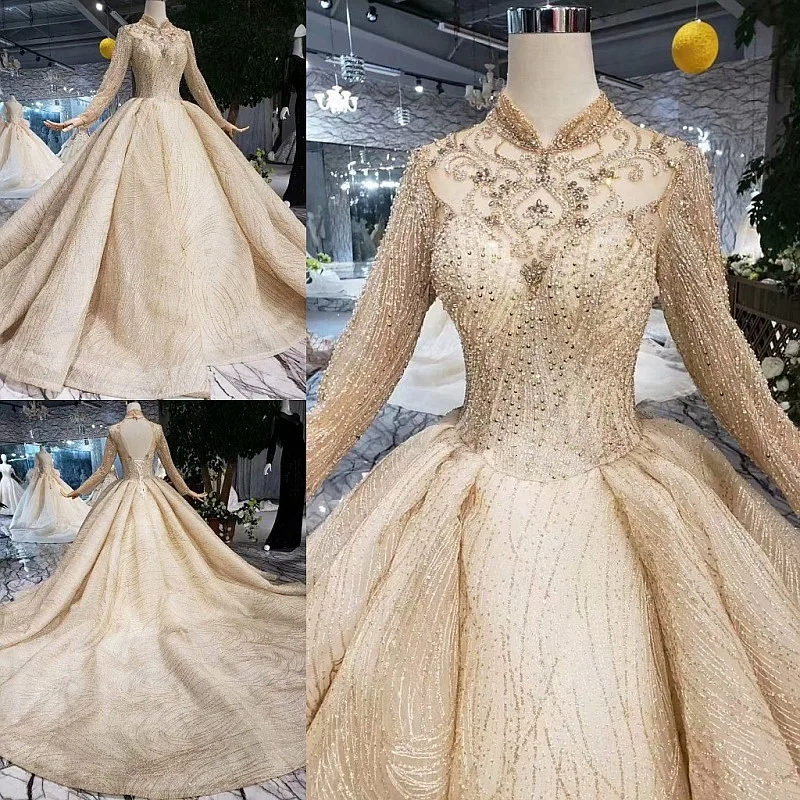 2020 винтажное арабское Золотое свадебное платье Длинные бальные платья рукава