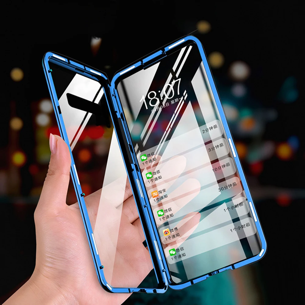 OTAO Metal Magnetic Case For Samsung Galaxy S9 S8 S10 Plus Double Sided Glass Cases Note 8 9 360 Full Body Cover | Мобильные