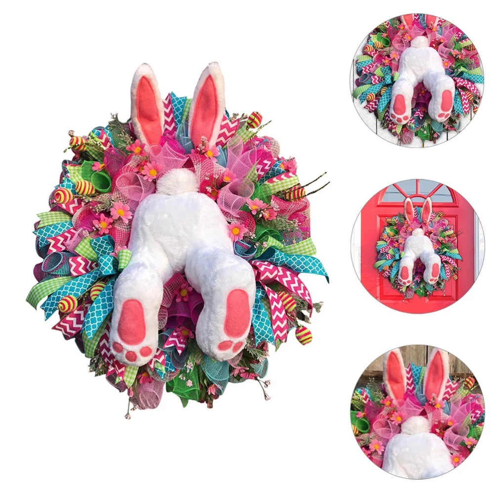 

1Pc Easter Rabbit Tail Wreath Easter Festival Garland Wall Door Decoration