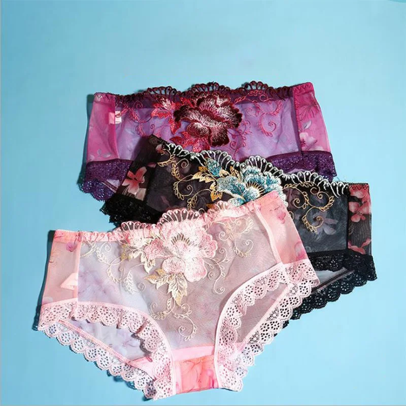 Aliexpress - Big Flower Embroidered Lace Panties Women’s Underwear Panties Briefs Low Waist Large Size Seamless Sexy Women intimates