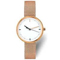 dropshipping fashionable elegant white copper dial bamboo wooden watch women with rose gold mesh band