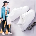 Женские кроссовки из искусственной кожи, дышащая Вулканизированная обувь, на платформе, белые, повседневные, 2020