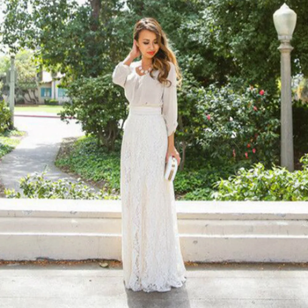 Стильная женская кружевная Двухслойная юбка макси для подружки невесты