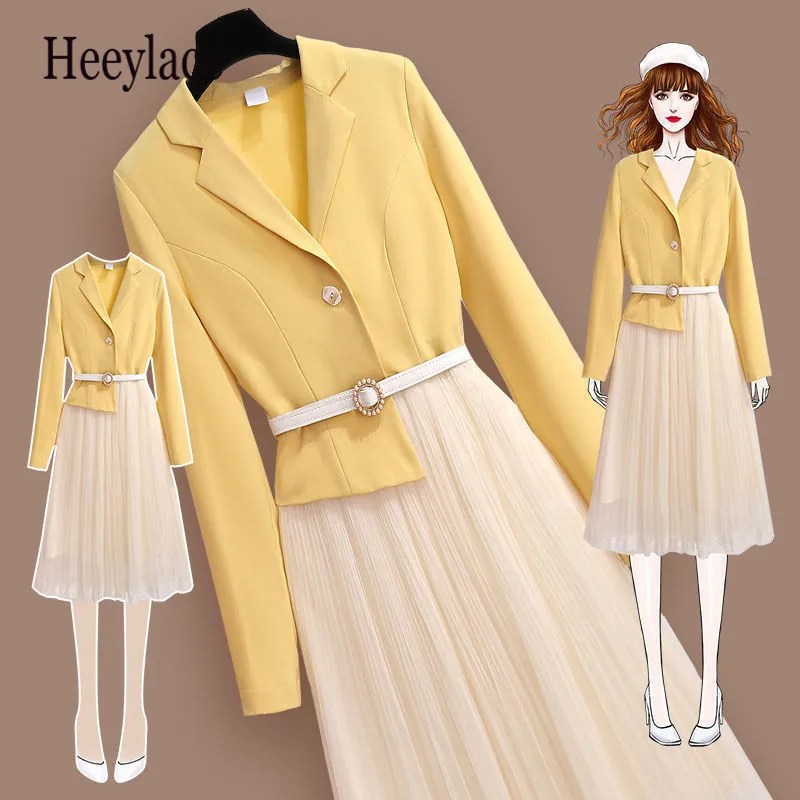 

Женское элегантное офисное платье с длинным рукавом, лоскутное платье-трапеция, корейские повседневные весенние платья с треугольным выре...