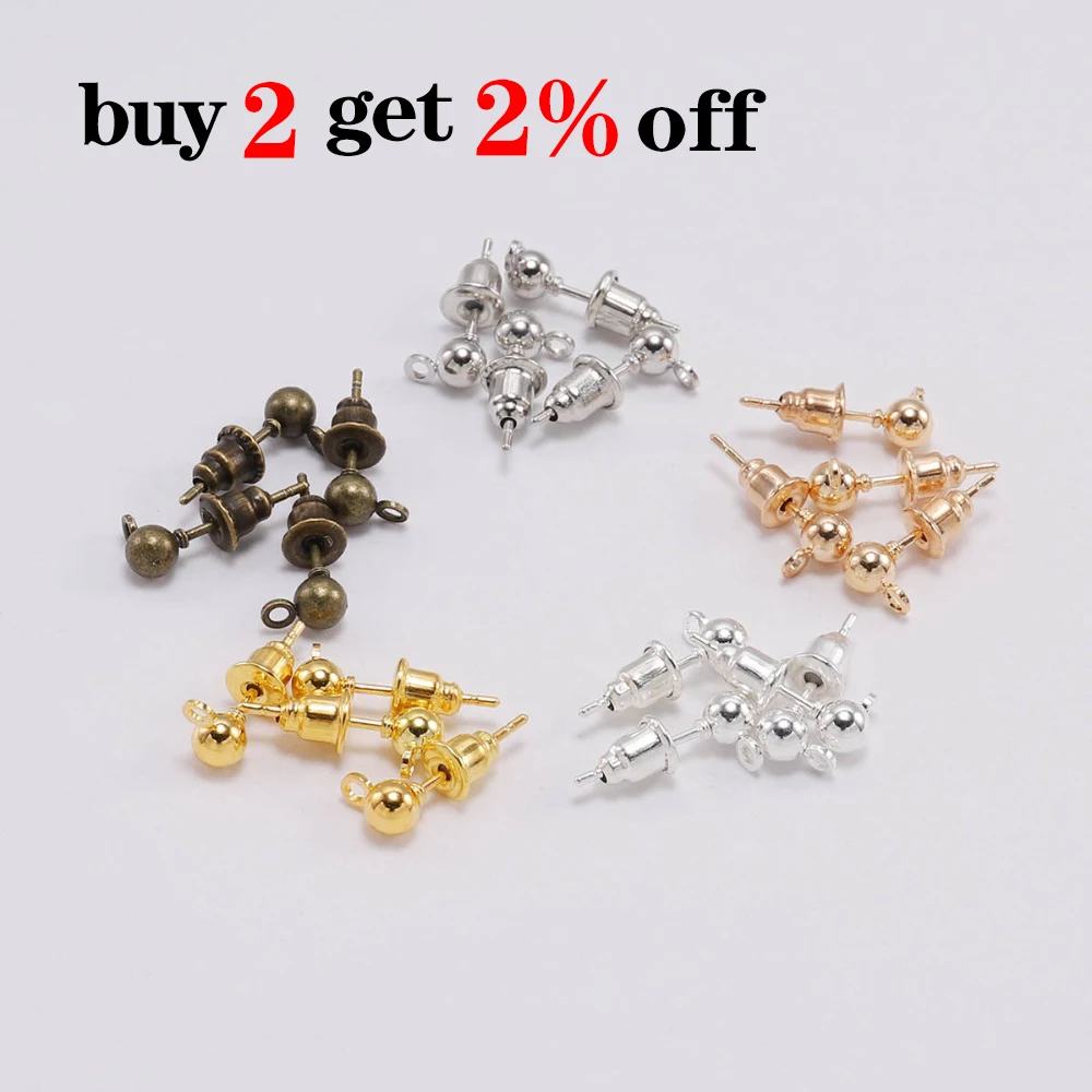 20-50pcs/lot 3/4/5/6mm Pin Findings Stud Earring Basic Pins Stoppers Connector For DIY Jewelry Making Accessories Supplies | Украшения и