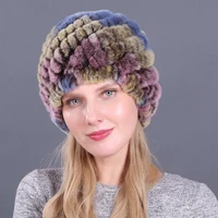 real rex rabbit fur hat knitted winter women beanie hat real fur knit skullies beanies warm elastic fashion caps for women 2021