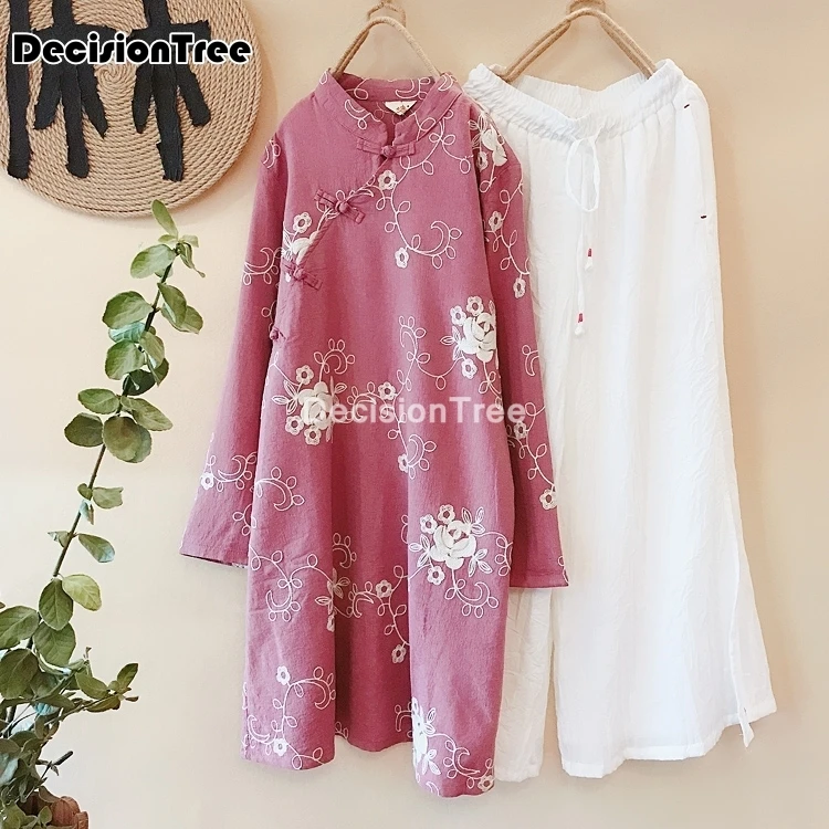 Женское винтажное платье из хлопка и льна элегантное китайское традиционное