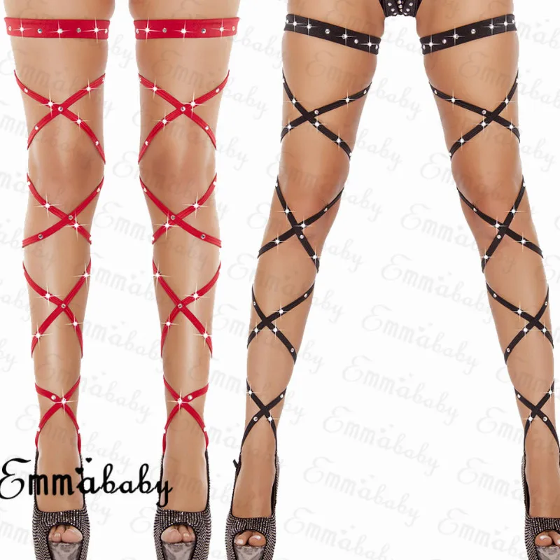 Женские чулки сексуальные женские бандажные в сеточку до бедра со стразами и