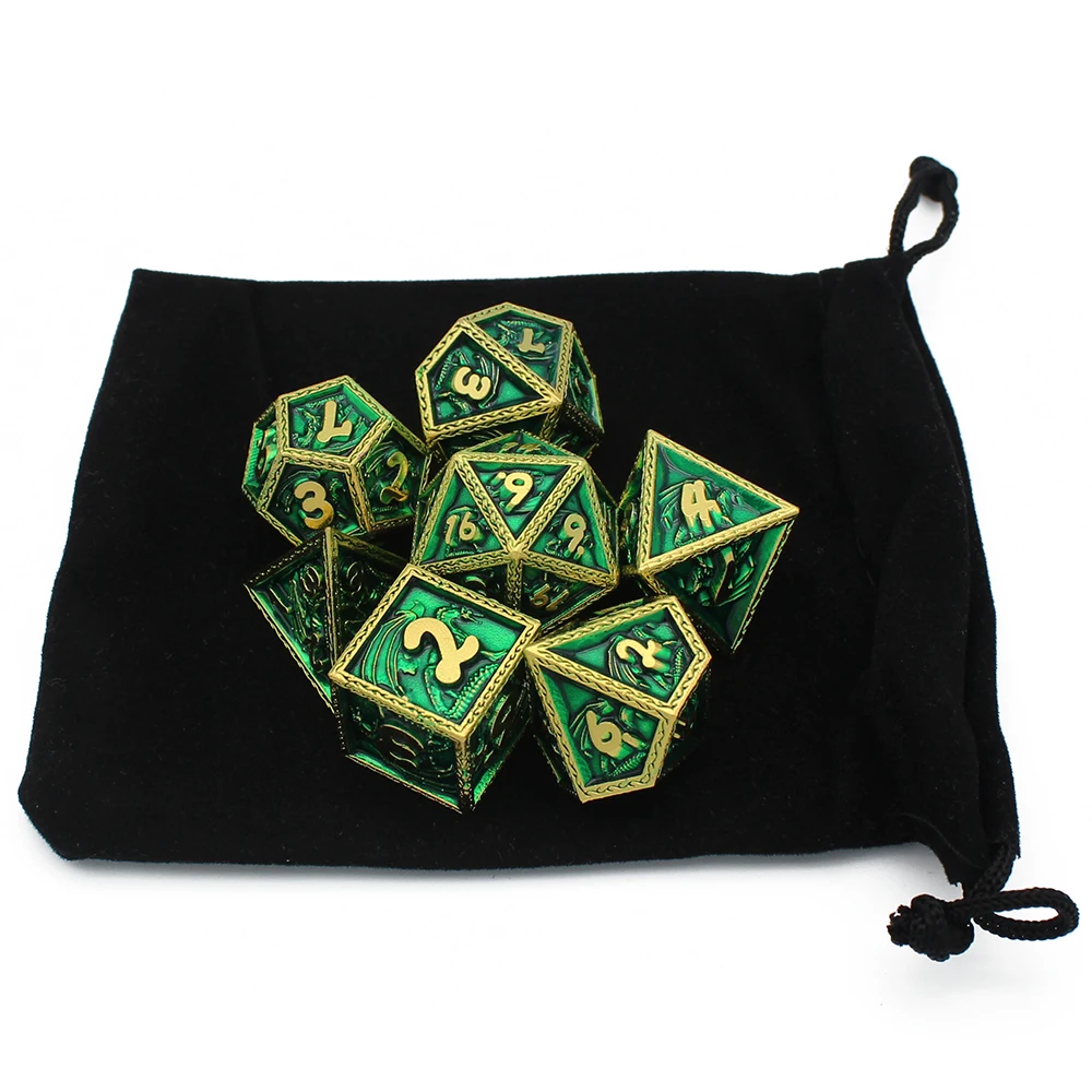 2021 New Style Metal Dice 7 Pcs Dragon Pattern D&ampD DND Polyhedral Set for Role Playing Game MTG Pathfinder | Спорт и развлечения