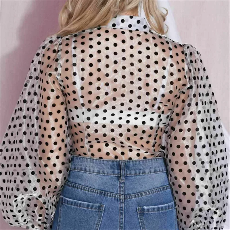 Женские Blusas, новые женские прозрачные сетчатые ретрорубашка, прозрачная Элегантная блузка с рукавами-клеш, модная женская блуза, топы