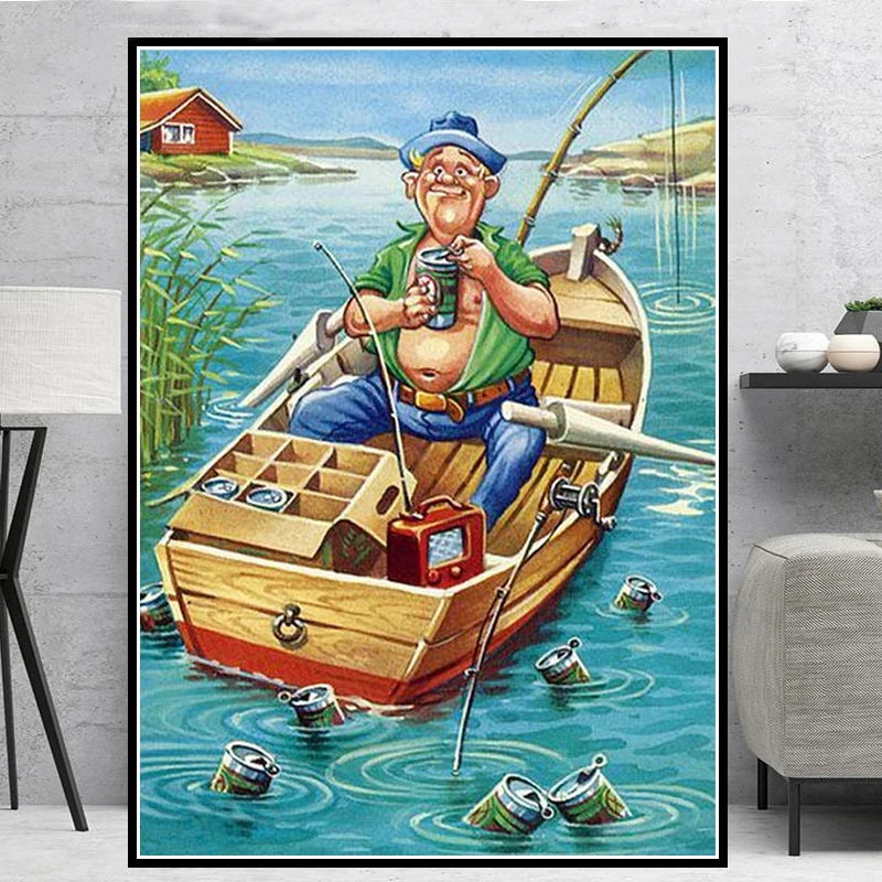 5D DIY Diamond Painting Full Square/Round Drill Boat Fishing Embroidery Mosaic Art Needlework Rhinestones Pictures Sale | Дом и сад