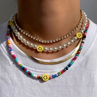 bohemia multilayer smiley pearl rainbow beaded choker necklace for women acrylic fruit heart beads chain necklaces beach jewelry