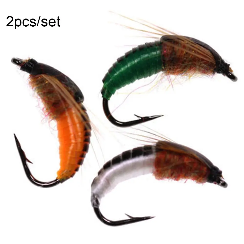 

2PCS Hot Insect Crank Treble Hooks Swimbaits Woolly Worm Brown Caddis Fly Trout Fishing Lures Bionic Bait
