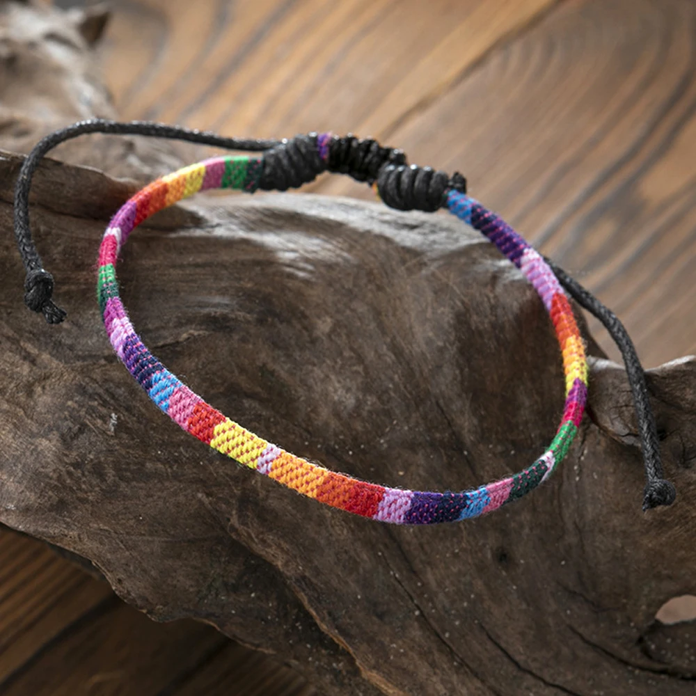 

50pcs/lot Rainbow Bracelet Lgbt Handmade Wave Lesbian Love Bracelet Pride Rope Wristband Foot Hand Love is love Wholesale
