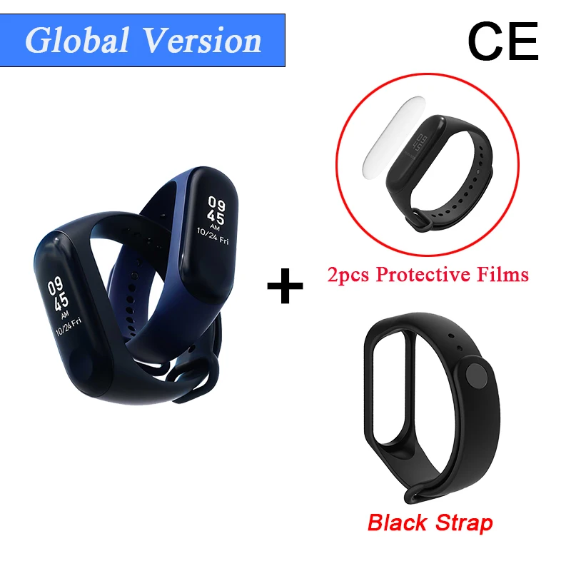 CE Add 2Film Black S Глобальная версия Xiao mi Band 3 mi band 3 Смарт Bluetooth фитнес-трекер OLED экран водонепроницаемый смарт-браслет - Цвет: CE Add 2Film Black S