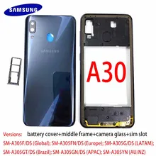 Original A30 Rear Door Battery Back Cover + Middle Frame Case Samsung Galaxy A305 Mobile Phone Parts Plate Bezel Sim Slot Tray
