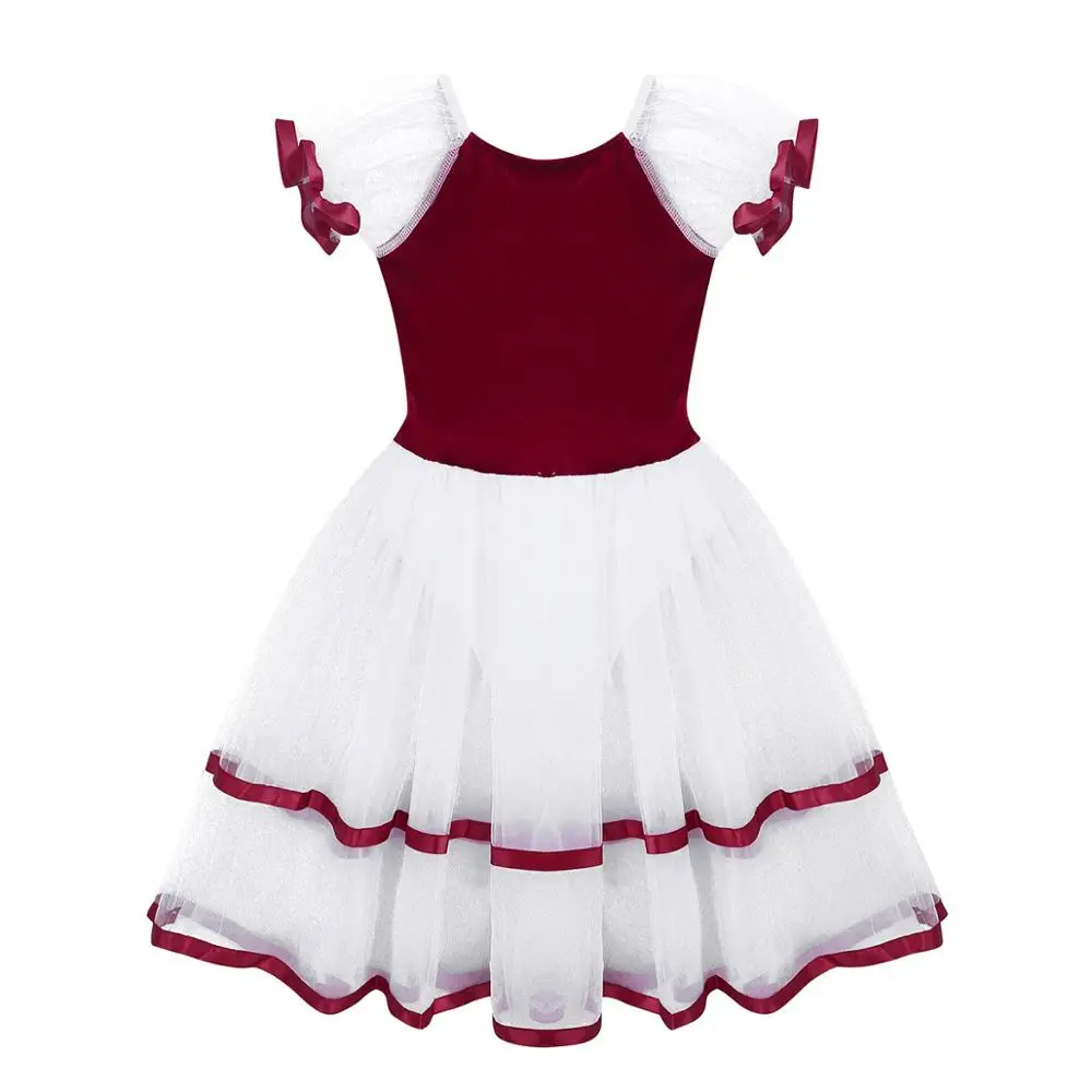 Вельветовое платье-трико для балета с пышными рукавами девочек длинное платье