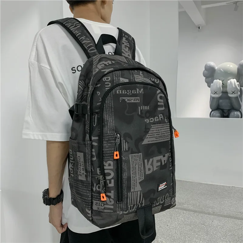 

Oxford Lady Rucksack New Papers Print Buckle Handsome Letter Laptop Bag Individual Character Business Casual Travel Men Backpack